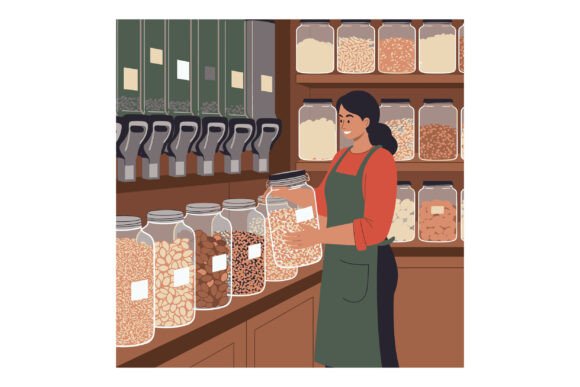Download Woman Organizing Bulk Food Jars in Zero - Bulk Collection