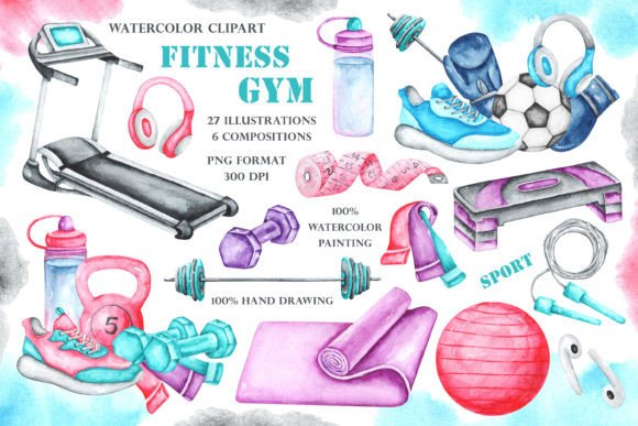 Download Gym, Fitness, Sport Watercolor Clipart. - Sport Collection