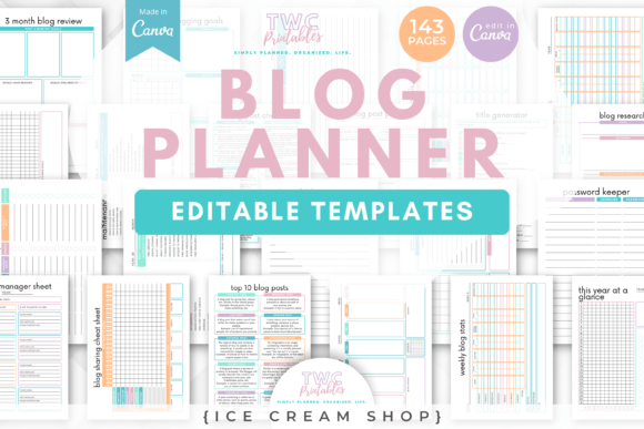 Download Blog Planner Canva Templates | ICE CREAM - Templates Collection