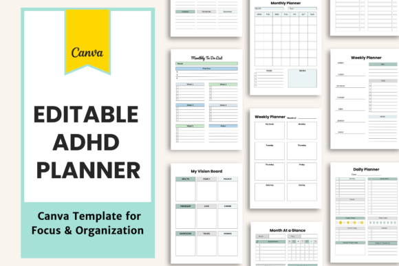 Download Editable ADHD Planner | Canva Templates - Templates Collection